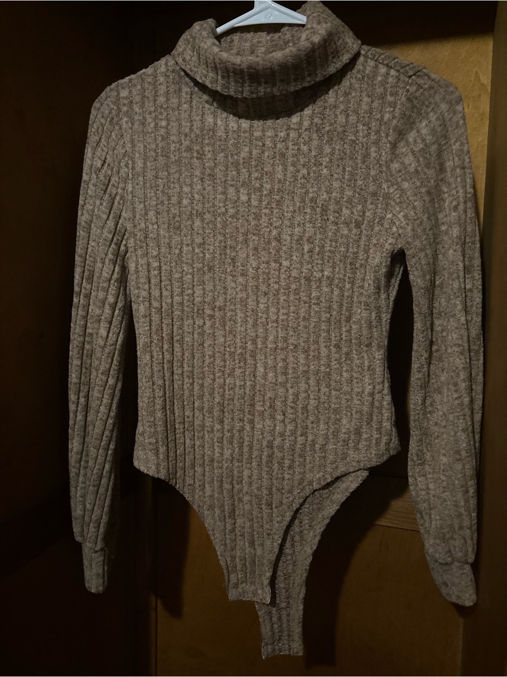 SHEIN Ribbed Turtleneck Bodysuit Sweater - Taupe